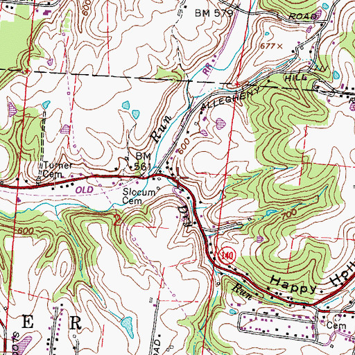 Topographic Map of Happy Hollow, OH