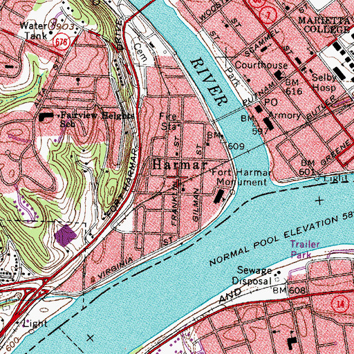 Topographic Map of Harmar, OH