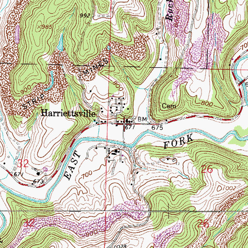 Topographic Map of Harriettsville, OH