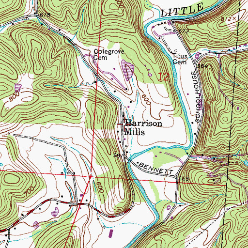 Topographic Map of Harrison Mills, OH