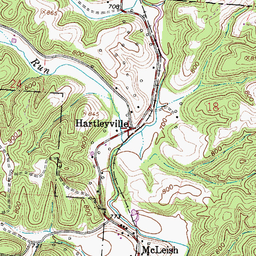 Topographic Map of Hartleyville, OH
