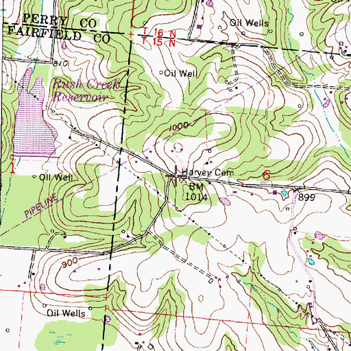 Topographic Map of Harvey Cemetery, OH