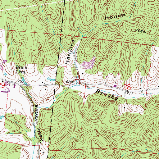 Topographic Map of Hawkins Hollow, OH