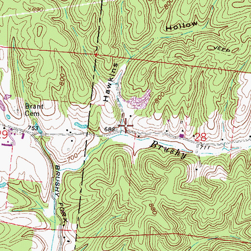Topographic Map of Hawkins Hollow, OH
