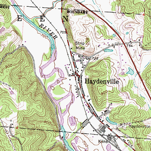 Topographic Map of Haydenville, OH