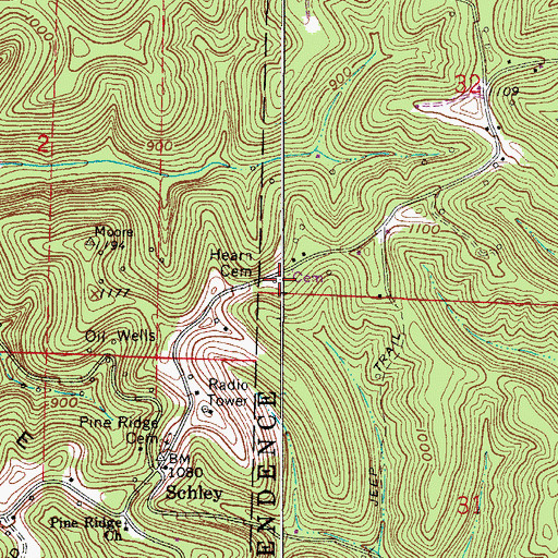 Topographic Map of Hearn Cemetery, OH