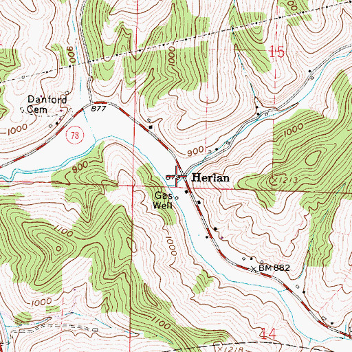 Topographic Map of Herlan, OH