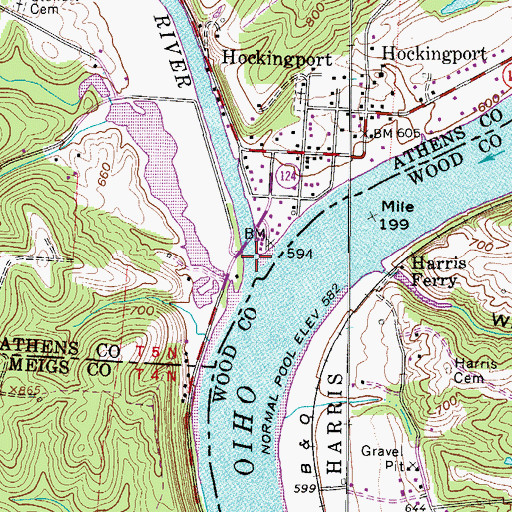 Topographic Map of Hocking River, OH
