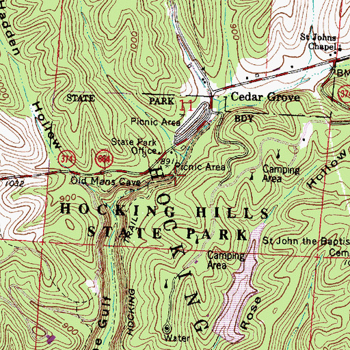 Topographic Map of Hocking State Forest, OH