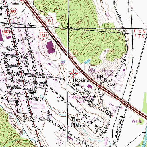 Topographic Map of Hocking Cemetery, OH