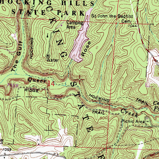 Topographic Map of Hocking Trail, OH