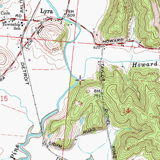 Topographic Map of Howard Run, OH