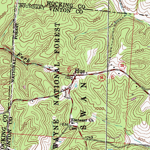 Topographic Map of Hue, OH