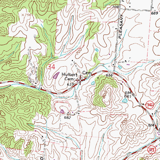 Topographic Map of Hulbert Cemetery, OH