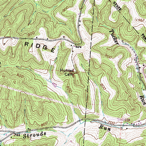 Topographic Map of Hunter Cemetery, OH