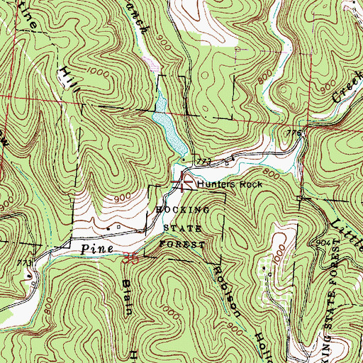 Topographic Map of Hunters Rock, OH