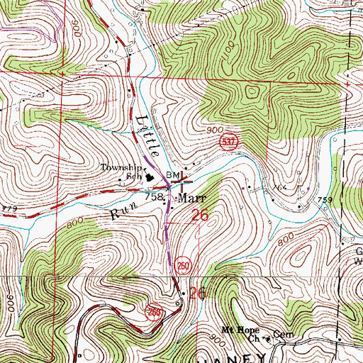 Topographic Map of Indian Run, OH