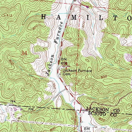 Topographic Map of Jackson Furnace Cemetery, OH