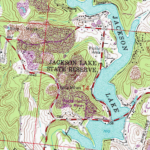 Topographic Map of Jackson Lake State Reserve, OH