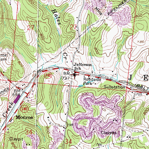 Topographic Map of Jefferson School, OH