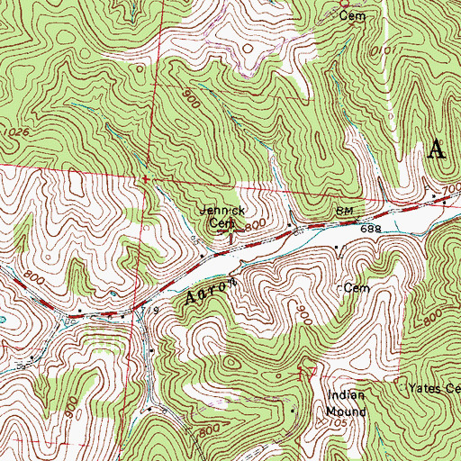 Topographic Map of Jennick Cemetery, OH