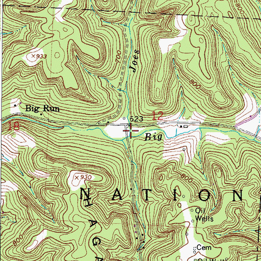 Topographic Map of Joes Run, OH
