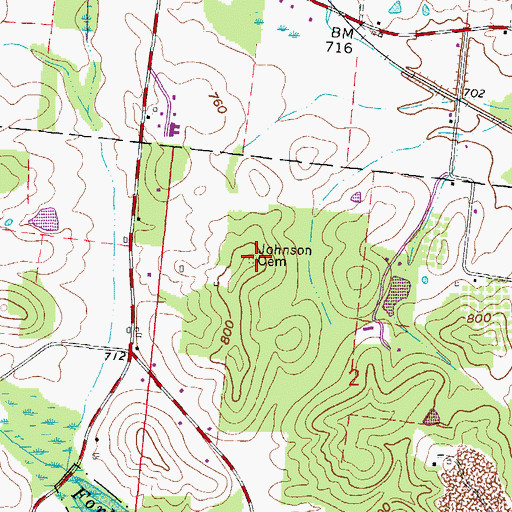 Topographic Map of Johnson Cemetery, OH