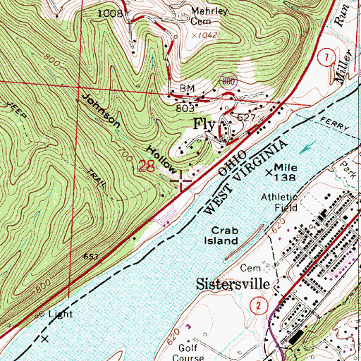 Topographic Map of Johnson Hollow, OH