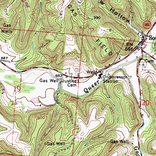 Topographic Map of Justice Cemetery, OH