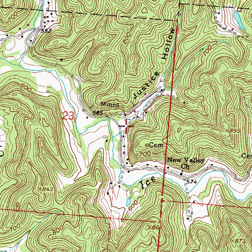 Topographic Map of Justice Hollow, OH