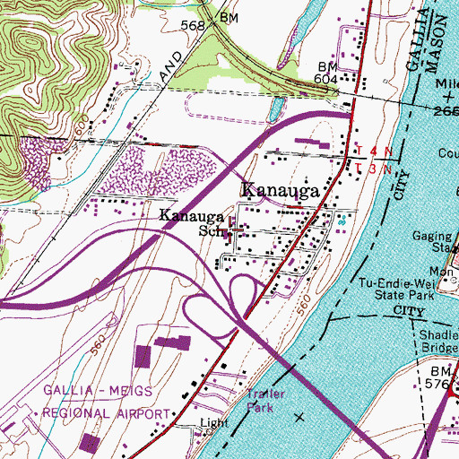 Topographic Map of Kanauga School, OH