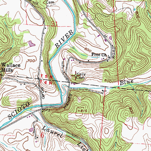 Topographic Map of Kelly Cemetery, OH