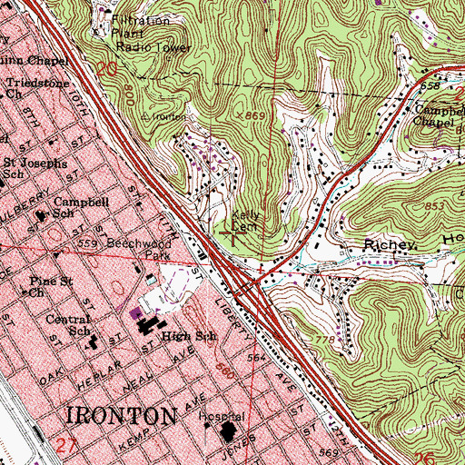 Topographic Map of Kelly Cemetery, OH