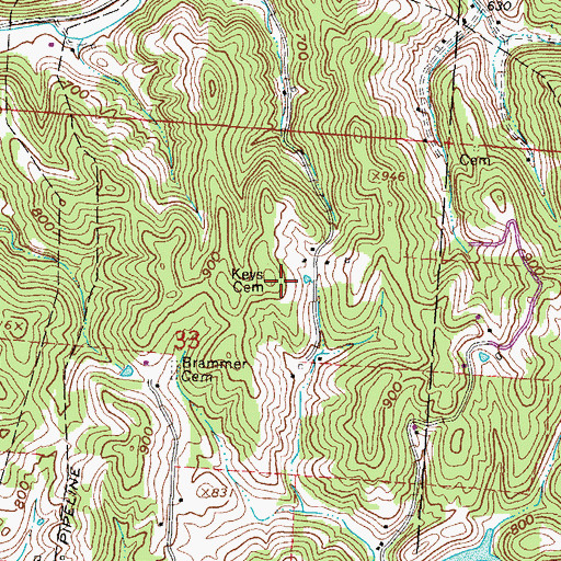 Topographic Map of Keys Cemetery, OH
