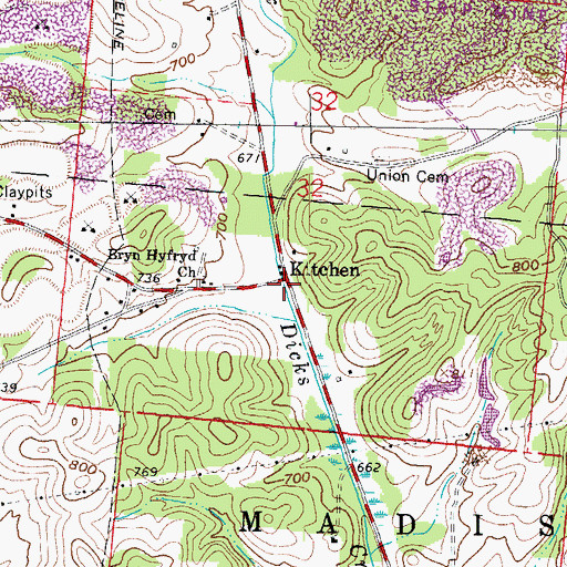 Topographic Map of Kitchen, OH