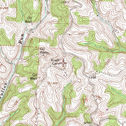 Topographic Map of Kraft Cemetery, OH