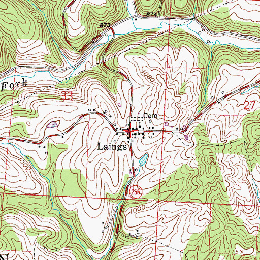 Topographic Map of Laings, OH