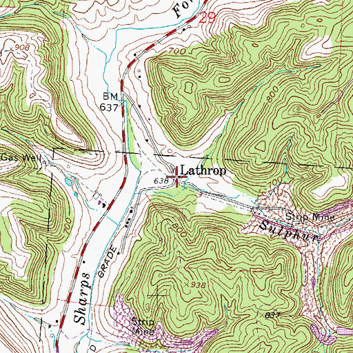 Topographic Map of Lathrop, OH