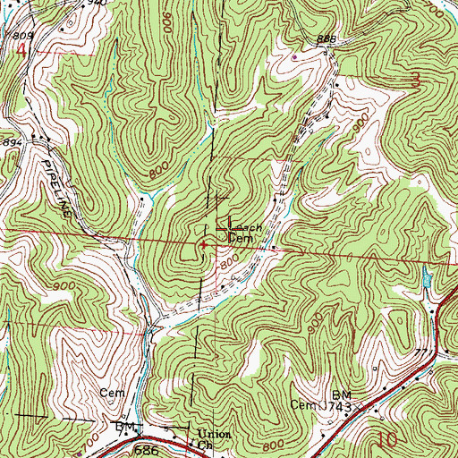 Topographic Map of Leach Cemetery, OH