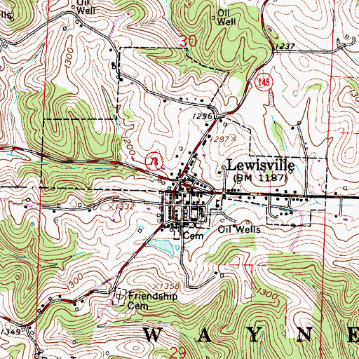 Topographic Map of Lewisville, OH