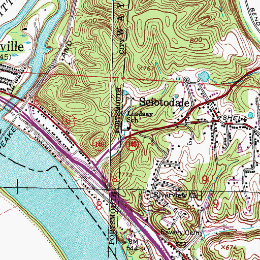 Topographic Map of Lindsay School, OH