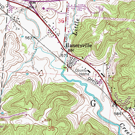 Topographic Map of Little Chickamauga Creek, OH