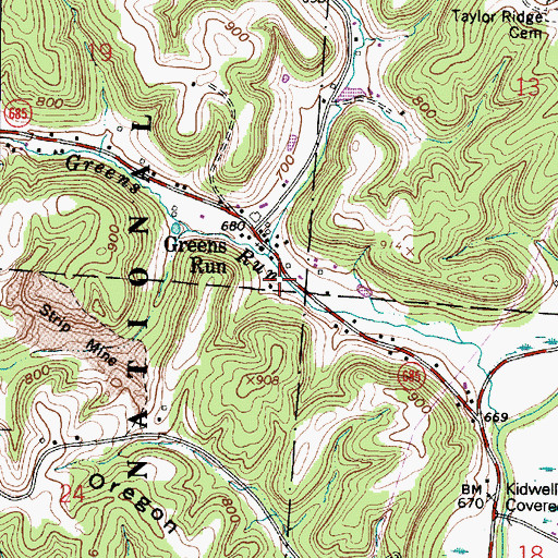 Topographic Map of Little Greens Run, OH