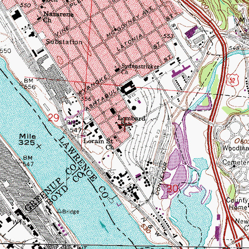 Topographic Map of Lombard School, OH