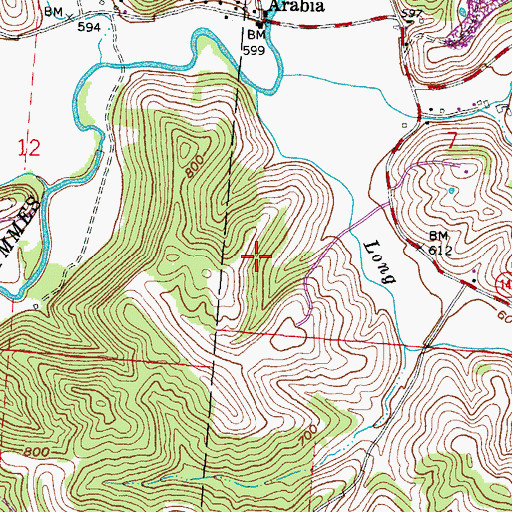 Topographic Map of Long Creek, OH