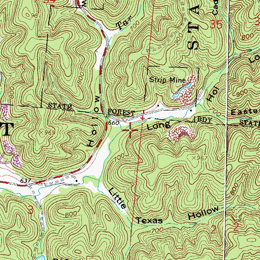 Topographic Map of Long Hollow, OH