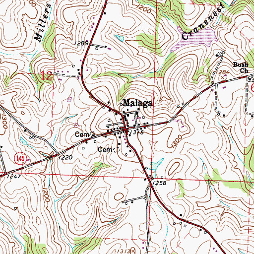 Topographic Map of Malaga, OH