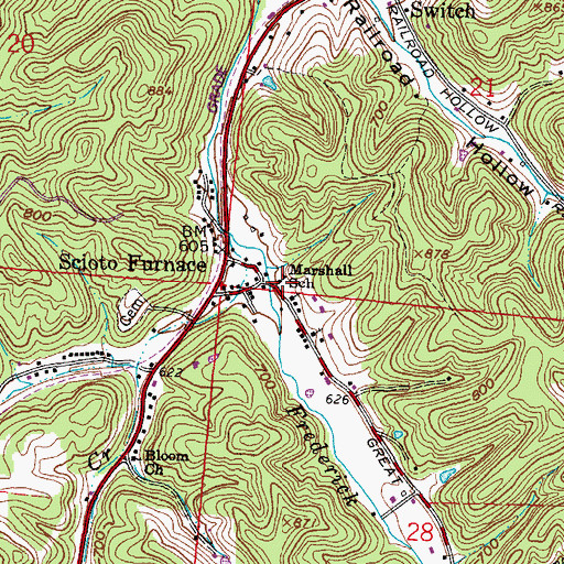 Topographic Map of Marshall School, OH