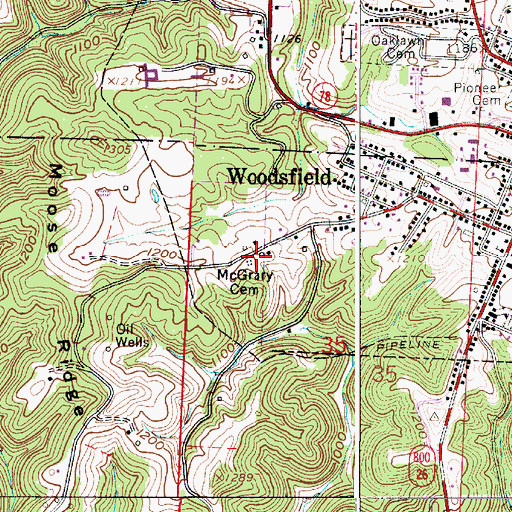 Topographic Map of McGrary Cemetery, OH