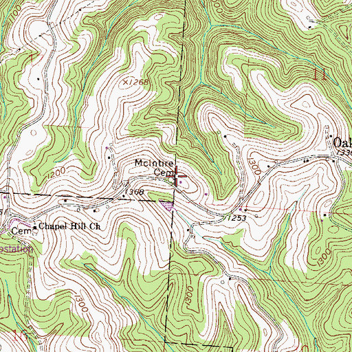 Topographic Map of McIntire Cemetery, OH